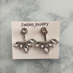 Fashion Jewelry Silver Leaf Crystal Earrings